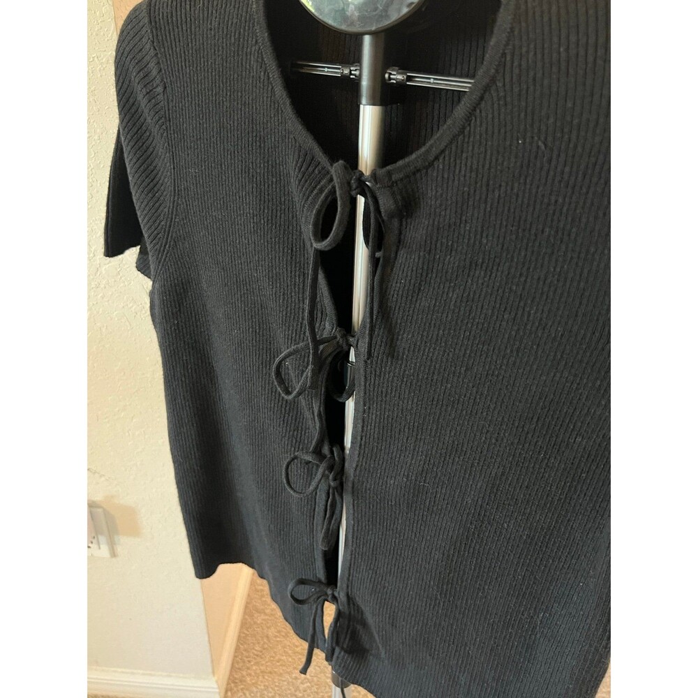 Abercrombie & Fitch Short Sleeve Tie-Front Black Cardigan Women’s Size Large - Picture 5 of 12